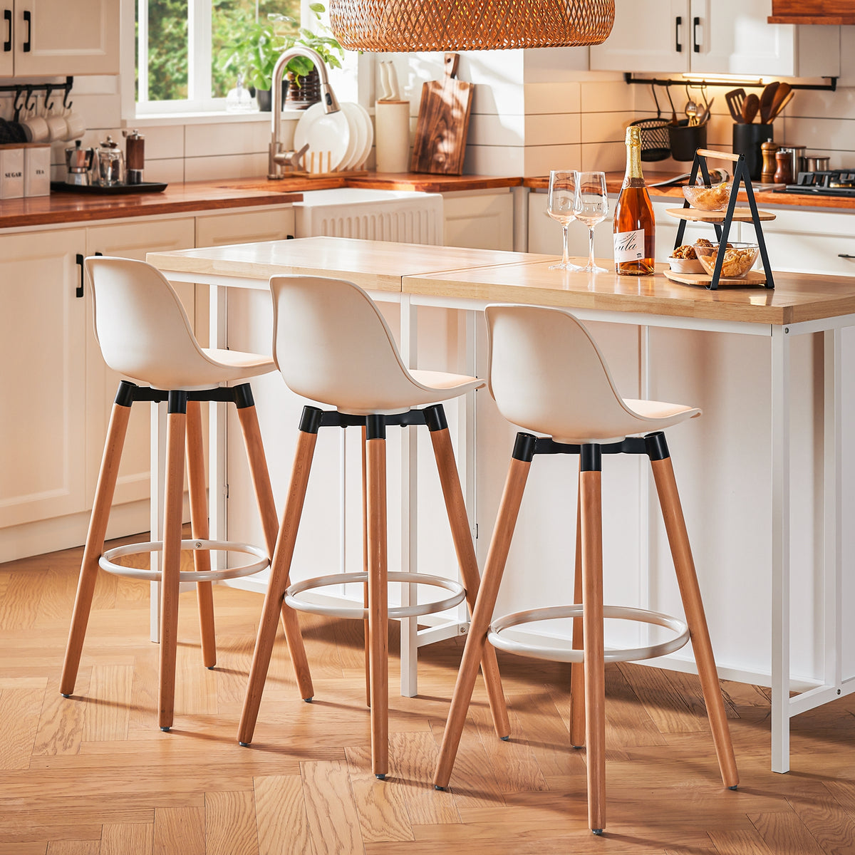 SoBuy KNL09-WN Dulap tip insulă centrală de bucătărie 3-în-1, bufet pentru sufragerie cu 4 compartimente deschise și dulap, mobilă de bucătărie 170x60x89 cm Alb