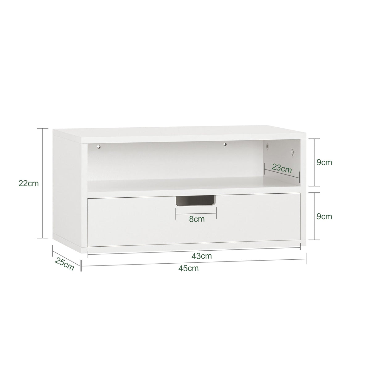 SoBuy NKD03-Wx2 Table de Chevet Murale, Table de Nuit Flottante avec Tiroir et Plateau, Étagère Murale pour Chambre à Coucher, L 45 x P 25 x H 22 cm, Blanc