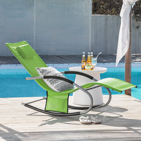 SoBuy Fotoliu de balansare pentru scaun de grădină cu tetiera și ogs de tascine verzi28-GR