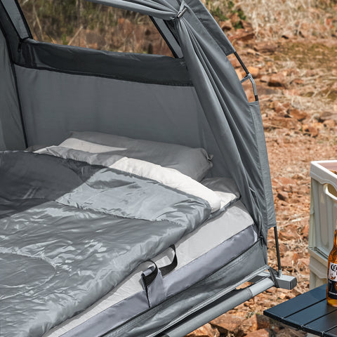 SoBuy Cottain de camping cu cotituri pliante cu saltea și 1 max pung de dormit floare 114kg gri 193x86x160cm OGS32-HG