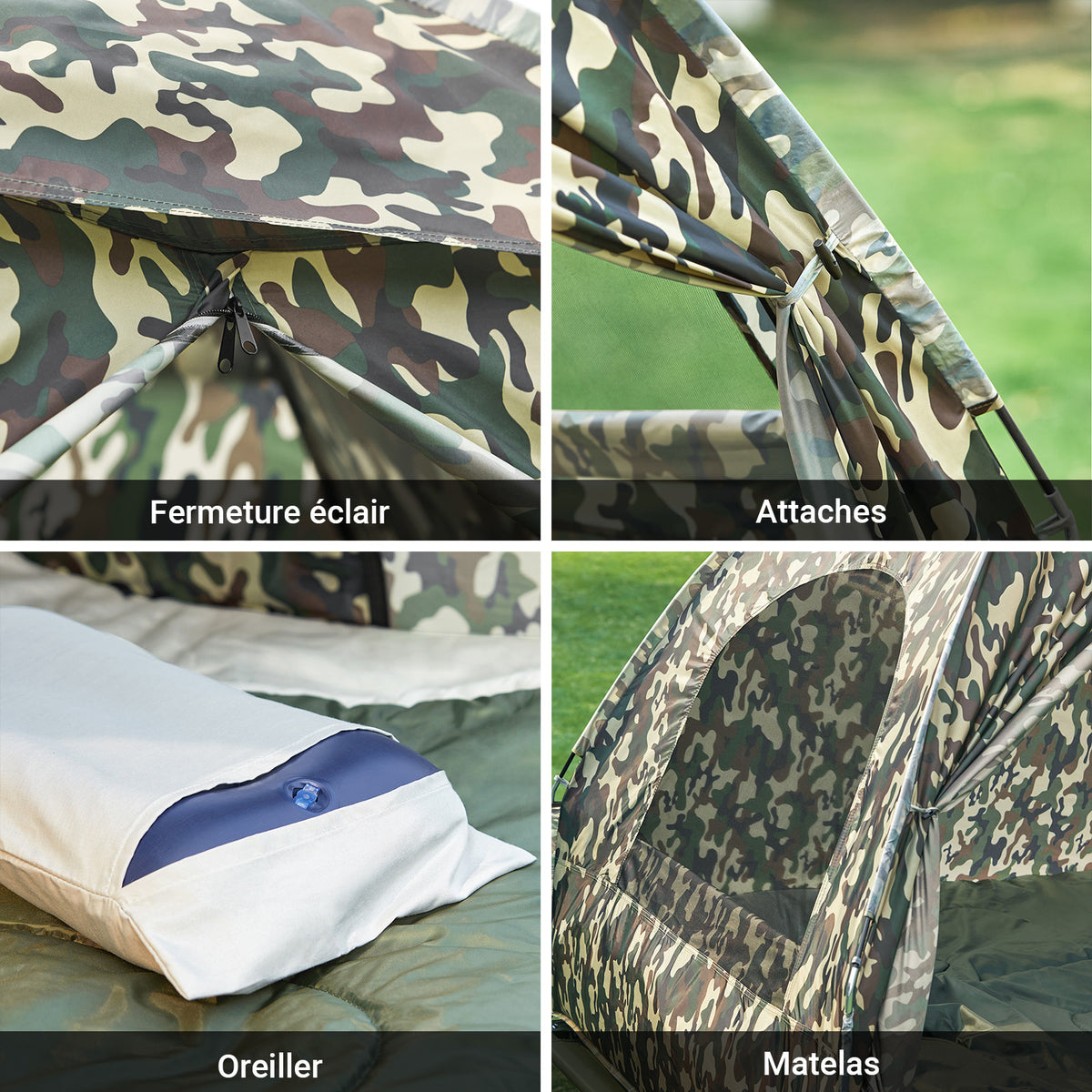 SoBuy OGS32-L-TN Tente de Camping Surélevée 4 en 1 pour 2 Personnes, avec Lit, Toit, Sac de Couchage et Matelas, Pliable, Design Fonctionnel – L325×P145×H188 cm