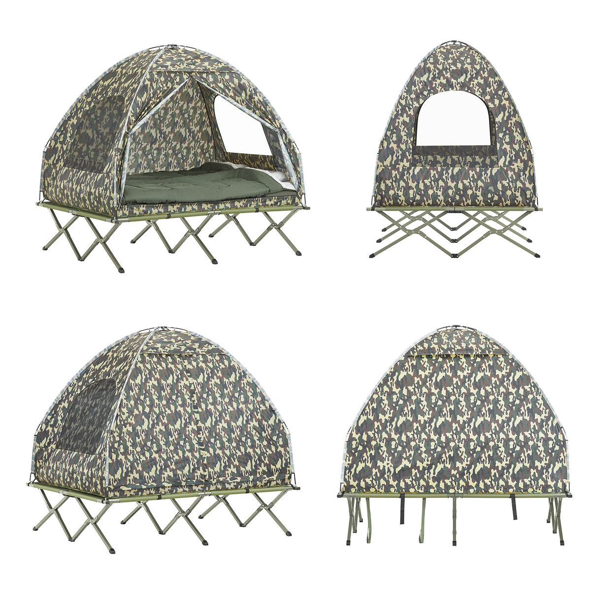 SoBuy OGS32-L-TN Tente de Camping Surélevée 4 en 1 pour 2 Personnes, avec Lit, Toit, Sac de Couchage et Matelas, Pliable, Design Fonctionnel – L325×P145×H188 cm