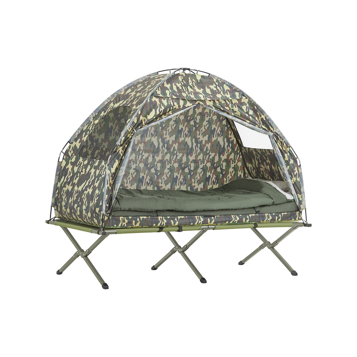 SoBuy OGS32-TN Tente de Camping 4 en 1 Pliable Lit Surélevé, Toit, Sac de Couchage, Matelas Gonflable -1 Personne - Idéal pou