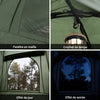 SoBuy OGS32-II-L-GR Cort de camping pentru exterior Cort dublu cu cârlig pentru lampă și genți de depozitare pentru încălțăminte Cort 3 în 1 pentru 2 persoane, 193x188x145 cm
