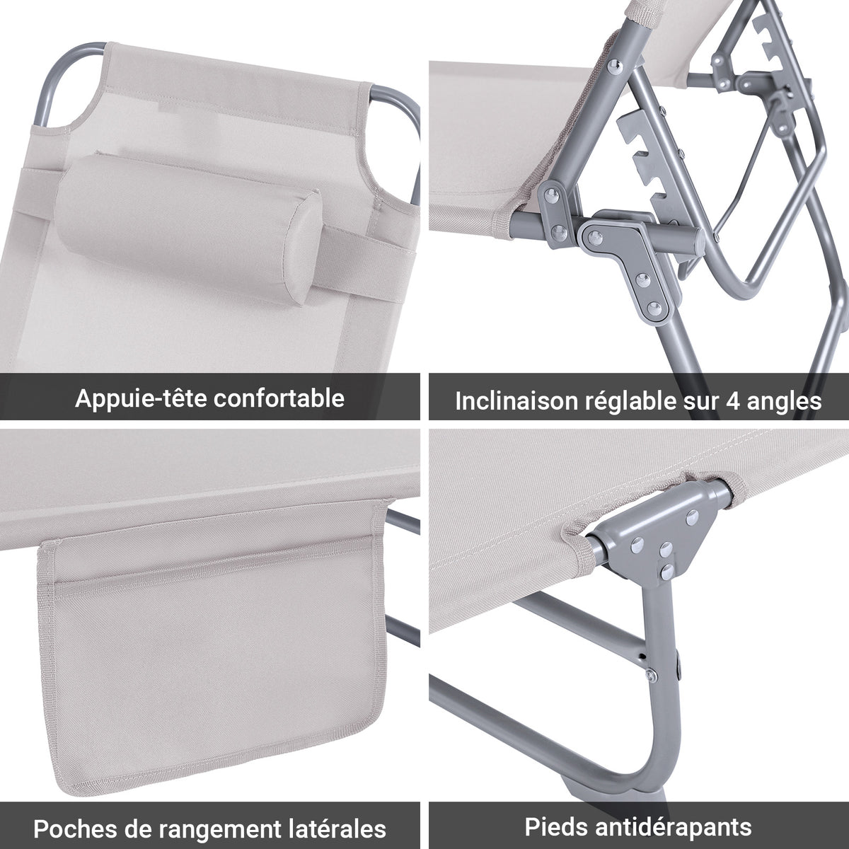 SoBuy OGS35-MI Șezlong de grădină pliabil pentru exterior, cu pernă, șezlong relaxant cu buzunar lateral, mobilier de grădină confortabil pentru terasă, plajă, piscină, bej 155x56x81cm