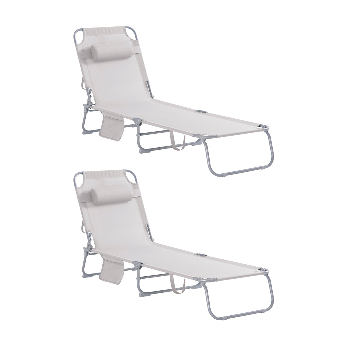 SoBuy OGS35-MIx2Lot de 2 Transat Jardin Extérieur Pliable Bain de Soleil avec Oreiller Chaise Longue Relax avec Poche Latéral