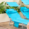 SoBuy OGS48-B Șezlong de grădină pliabil pentru exterior, șezlong cu pernă, șezlong relaxant cu parasolar și buzunar lateral, mobilier de grădină pentru terasă, plajă, piscină, albastru deschis 155x56x81cm