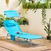 SoBuy OGS48-B Șezlong de grădină pliabil pentru exterior, șezlong cu pernă, șezlong relaxant cu parasolar și buzunar lateral, mobilier de grădină pentru terasă, plajă, piscină, albastru deschis 155x56x81cm