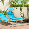 SoBuy OGS48-B Șezlong de grădină pliabil pentru exterior, șezlong cu pernă, șezlong relaxant cu parasolar și buzunar lateral, mobilier de grădină pentru terasă, plajă, piscină, albastru deschis 155x56x81cm