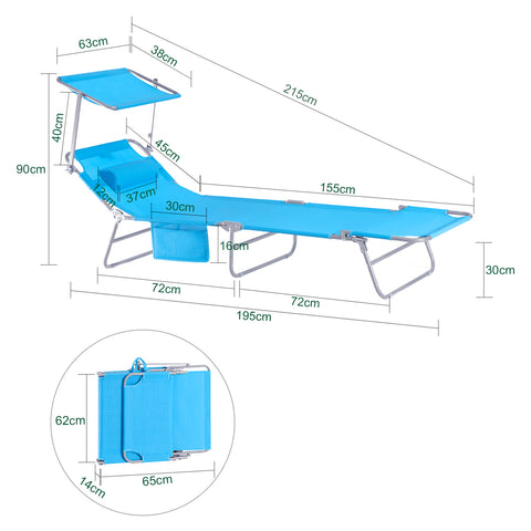 SoBuy Perna pliabilă pliabilă și acoperișul reglabil 4 colțuri de reclinare cu organizator albastru, OGS48-B