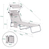 SoBuy OGS48-MI Transat Jardin Extérieur Pliable Bain de Soleil avec Oreiller Chaise Longue Relax avec Pare-Soleil et Poche Latérale Mobilier de Jardin pour Terrasse Plage Piscine Beige 155x56x81cm