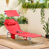 SoBuy OGS48-R Șezlong Pliabil de Grădină Exterior, Șezlong de Plajă cu Pernă, Șezlong Relaxant cu Parasolar și Buzunar Lateral, Mobilier de Grădină pentru Terasă Plajă Piscină, Roșu 155x56x81cm