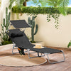 SoBuy OGS48-SCH Șezlong de grădină pliabil cu pernă, șezlong de relaxare cu parasolar și buzunar lateral, mobilier de grădină pentru terasă, plajă, piscină, negru 155x56x81cm