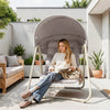 SoBuy OGS62-MI Balansoar Scaun Relaxant cu Parasolar Reglabil pentru Grădină și Balcon Hamac și Balansoar de Grădină Șezlong Exterior Bej 108x126x163 cm