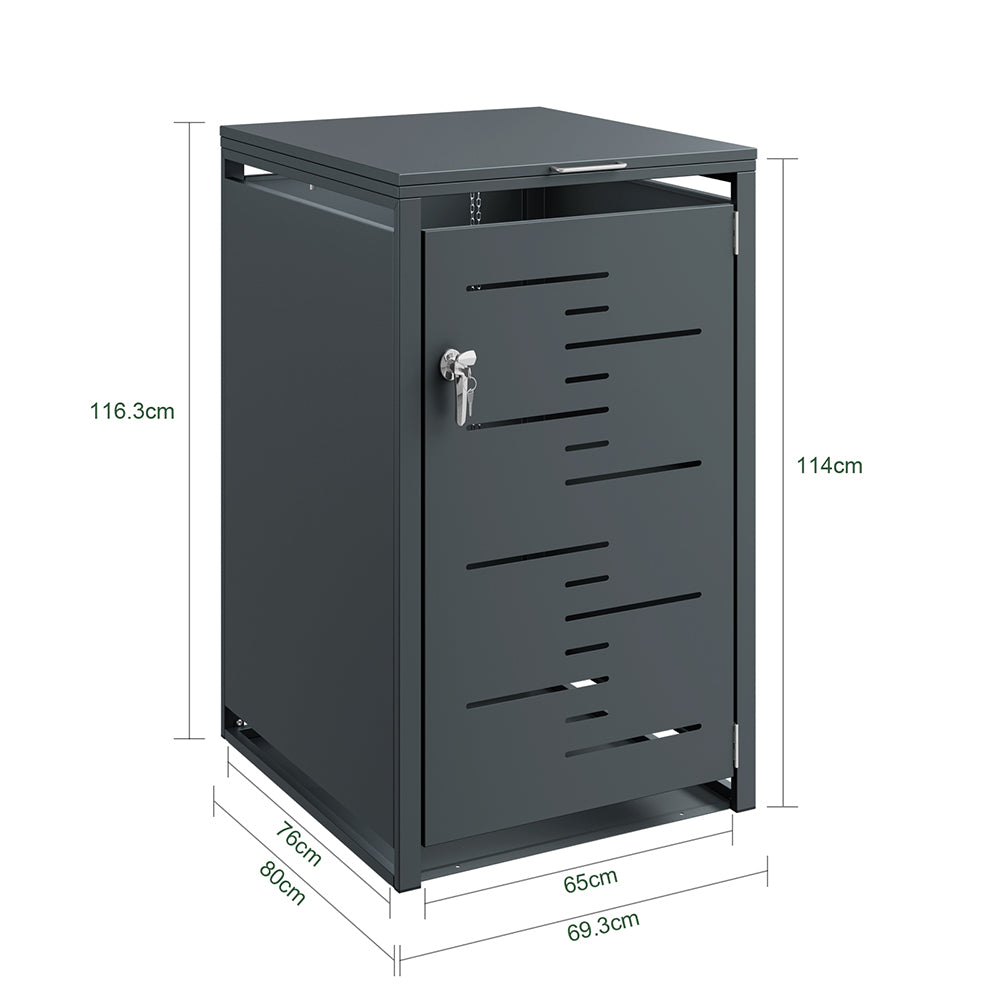 SoBuy OGS63-DG Cache-Poubelle Extérieur 240 L à Couvercle Hydraulique – Armoire Métallique Verrouillable, Amortisseurs – 69×80×116 cm, Anthracite