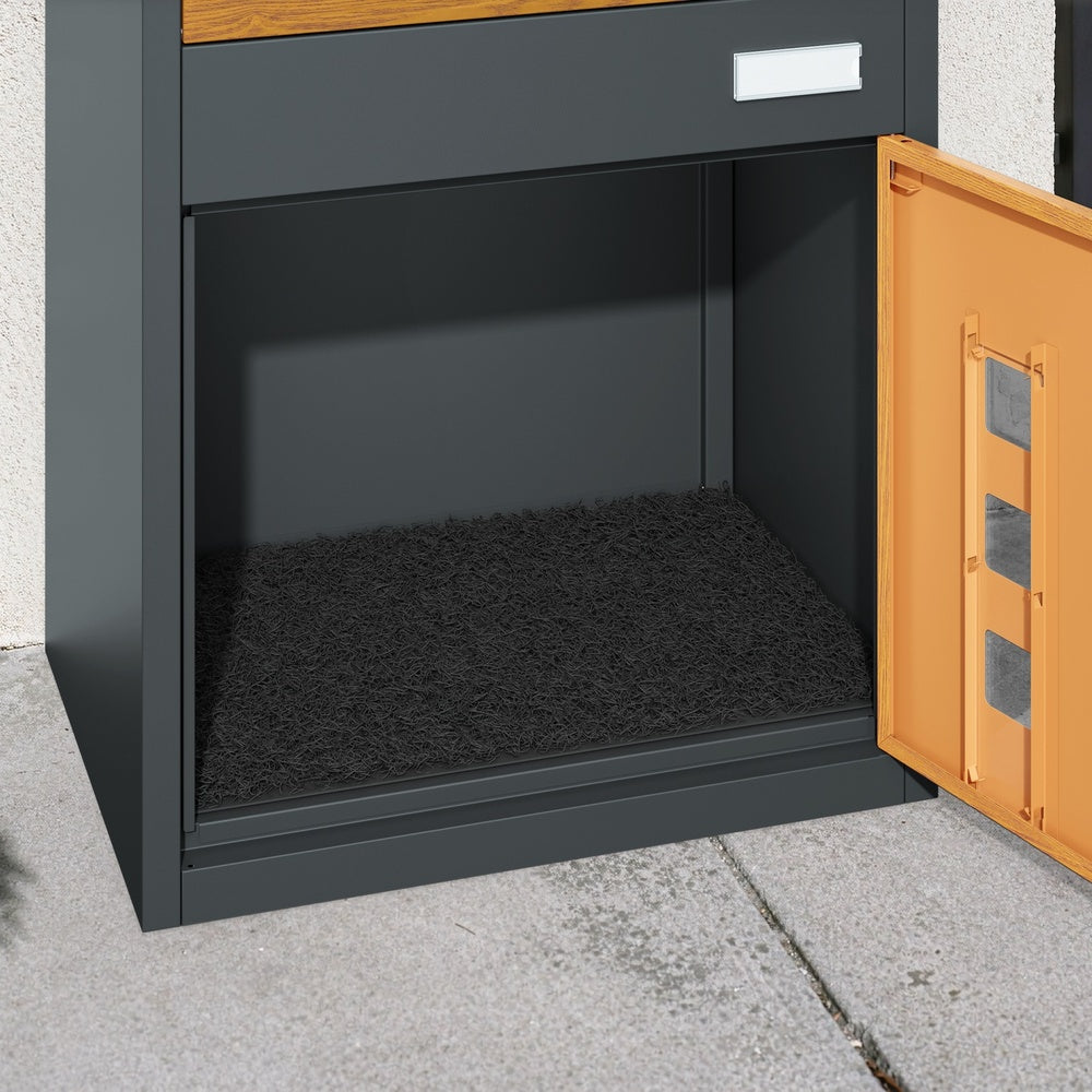 SoBuy OGS67-N Boîte aux Lettres avec Compartiment Colis Sécurisée – Serrure à Code et Clé, Acier Anthracite Aspect Bois, 3 Portes – 55×41,3×112 cm, Charge 40 kg