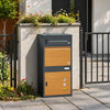 SoBuy OGS67-N Boîte aux Lettres avec Compartiment Colis Sécurisée – Serrure à Code et Clé, Acier Anthracite Aspect Bois, 3 Portes – 55×41,3×112 cm, Charge 40 kg