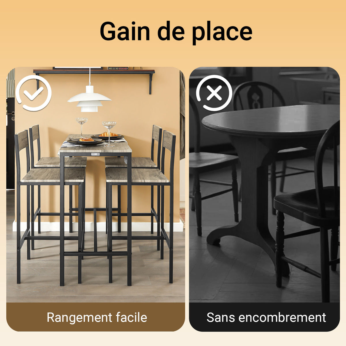 SoBuy OGT14-N Set 1 Masă + 4 Scaune, Set Masă de Bar Bistro + 4 Scaune, Masă Înaltă, Masă Înaltă de Bucătărie, pentru Sufragerie, Bucătărie, Living, Balcon, Natur