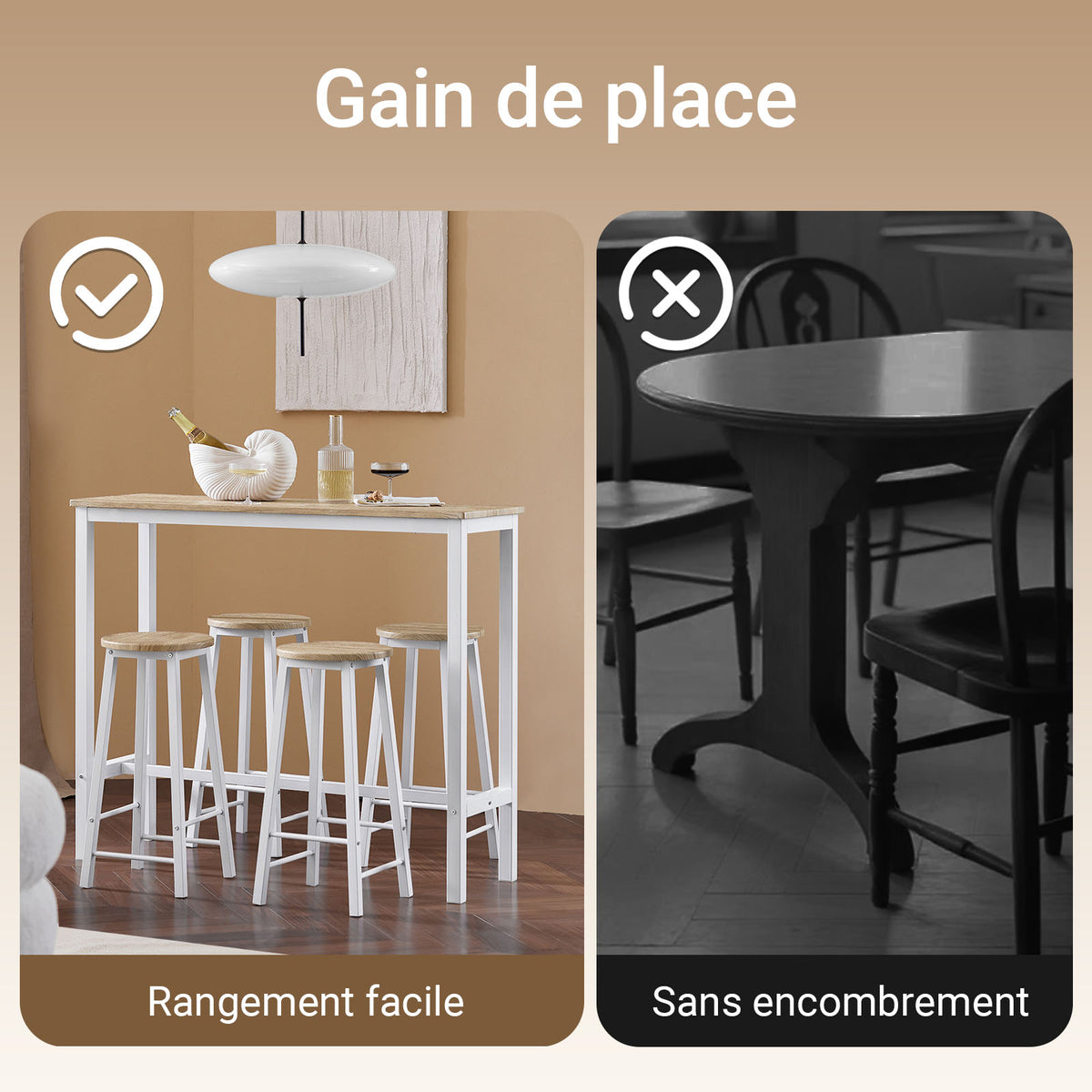 SoBuy OGT22-WN Set Masă + 4 Scaune de Bar Set Masă de Bar Bistro + 4 Scaune de Bar cu Suport pentru Picioare