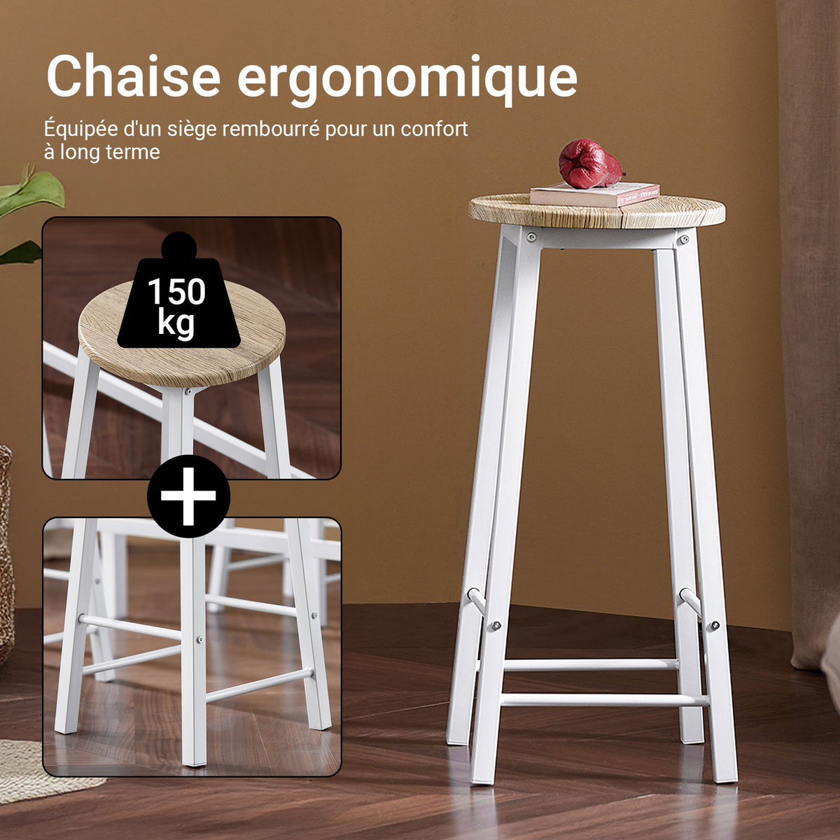 SoBuy OGT22-WN Set Masă + 4 Scaune de Bar Set Masă de Bar Bistro + 4 Scaune de Bar cu Suport pentru Picioare