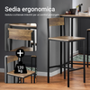 SoBuy Setați 3 piese de masă cu 2 scaune mobile cu bară în stil industrial, L60*P60*A97CM, OGT27-N WOOD