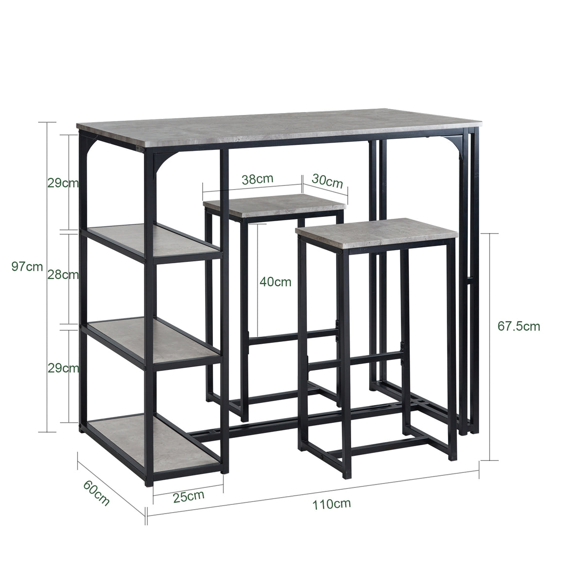 SoBuy OGT43-HG Set Masă și 2 Scaune de Bar Set Masă de Bar + Scaune de Bar Masă de Bistro Masă Înaltă