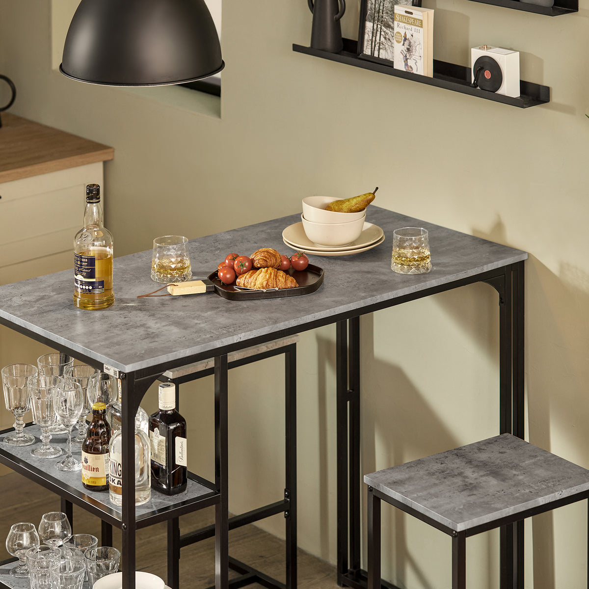 SoBuy OGT43-HG Set Masă și 2 Scaune de Bar Set Masă de Bar + Scaune de Bar Masă de Bistro Masă Înaltă
