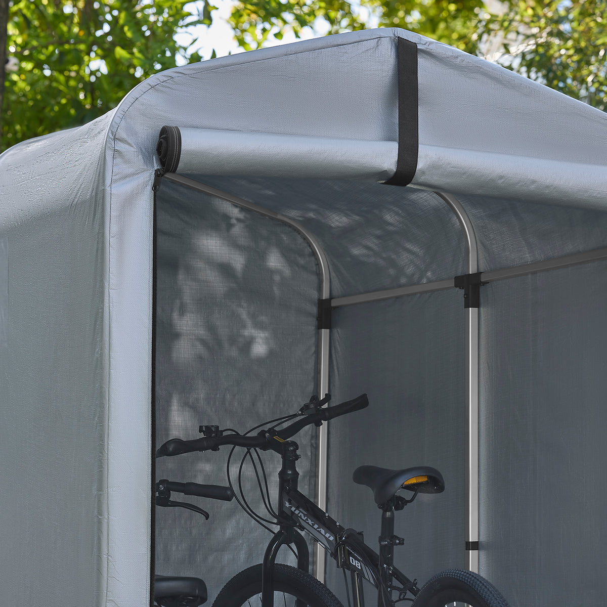 SoBuy SDA11-SIL Bâche pour Abri de Jardin Imperméable, pour Abri Vélo, Moto et Outils, Résistant à l’Humidité, Rangement Optimisé – L120×P176×H163 cm, Argent