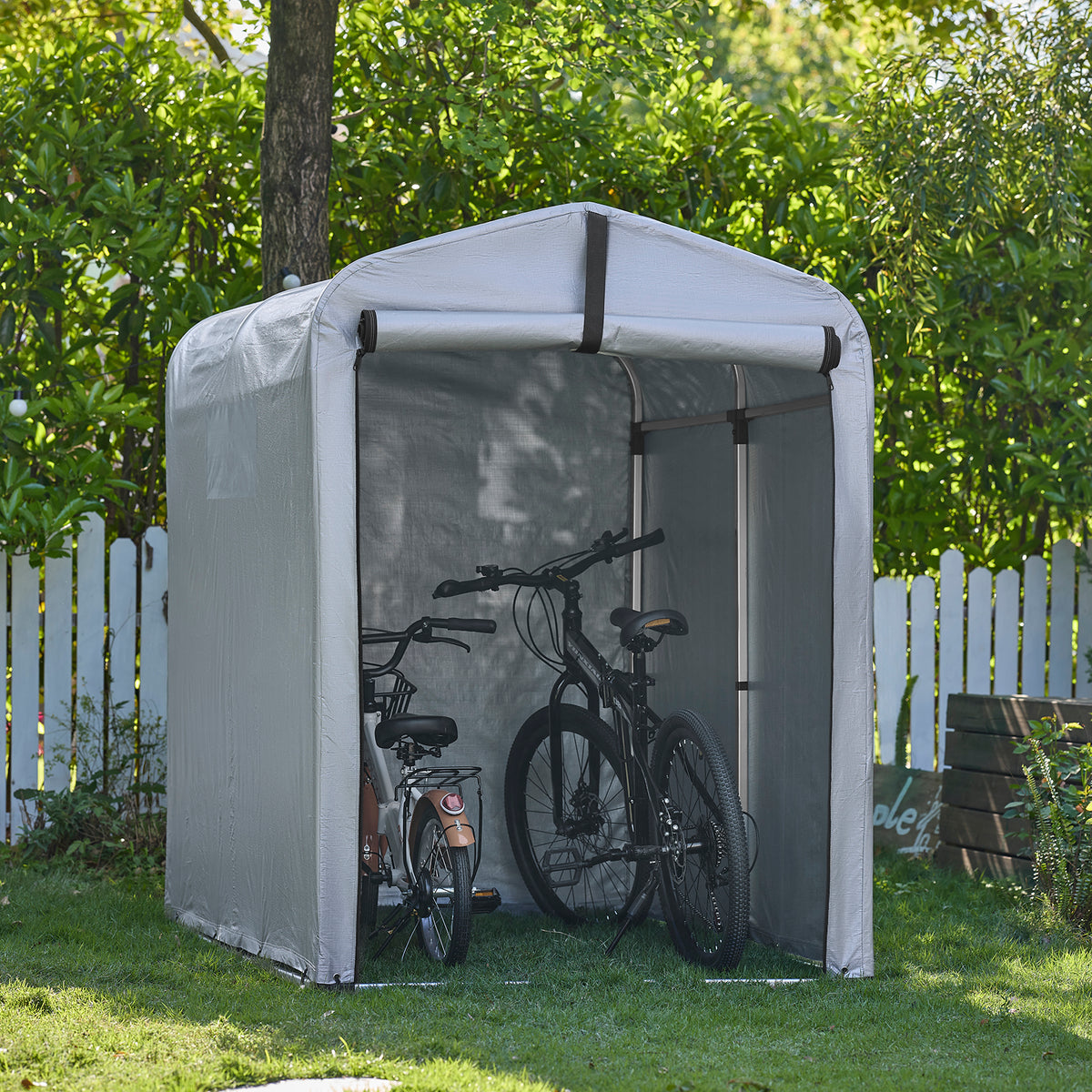 SoBuy SDA11-SIL Bâche pour Abri de Jardin Imperméable, pour Abri Vélo, Moto et Outils, Résistant à l’Humidité, Rangement Optimisé – L120×P176×H163 cm, Argent