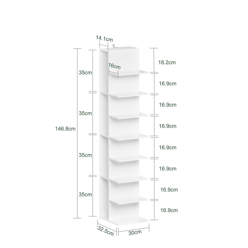 SoBuy STR14-H-W Bibliothèque Colonne Étroite 7 Niveaux – Meuble de Rangement en Bois, Étagère Blanche – 30×32,5×146,8 cm, Charge 60 kg