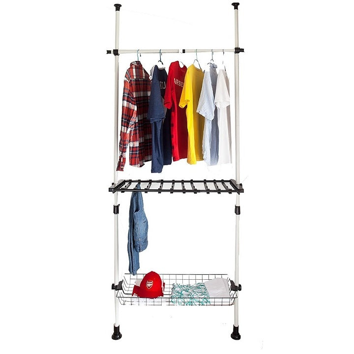 SoBuy FRG35 Télescopique Portant de vêtement Etagère de Rangement, penderie