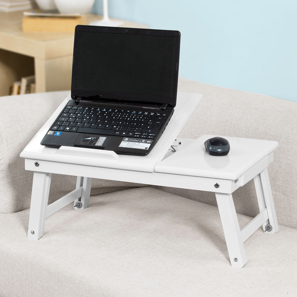 SoBuy FBT02-W Suport pentru laptop, Masă de pat pliabilă pentru laptop, tăvi