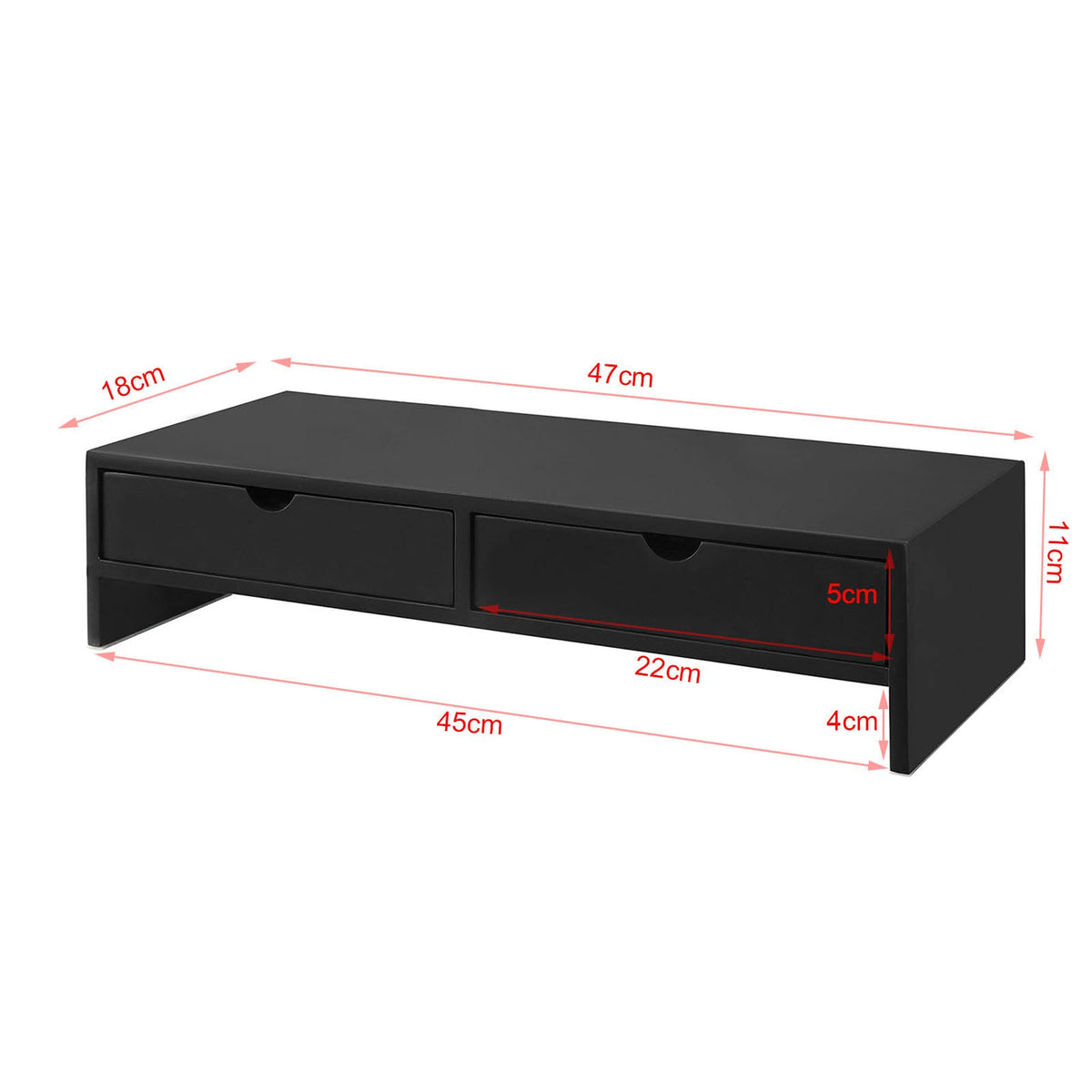SoBuy BBF02-SCH Suport Monitor PC, Raft de Ridicare Monitor PC cu 2 Sertare și Spațiu de Depozitare, Suport Universal pentru Laptop sau Monitor, Negru, 47x18x11cm