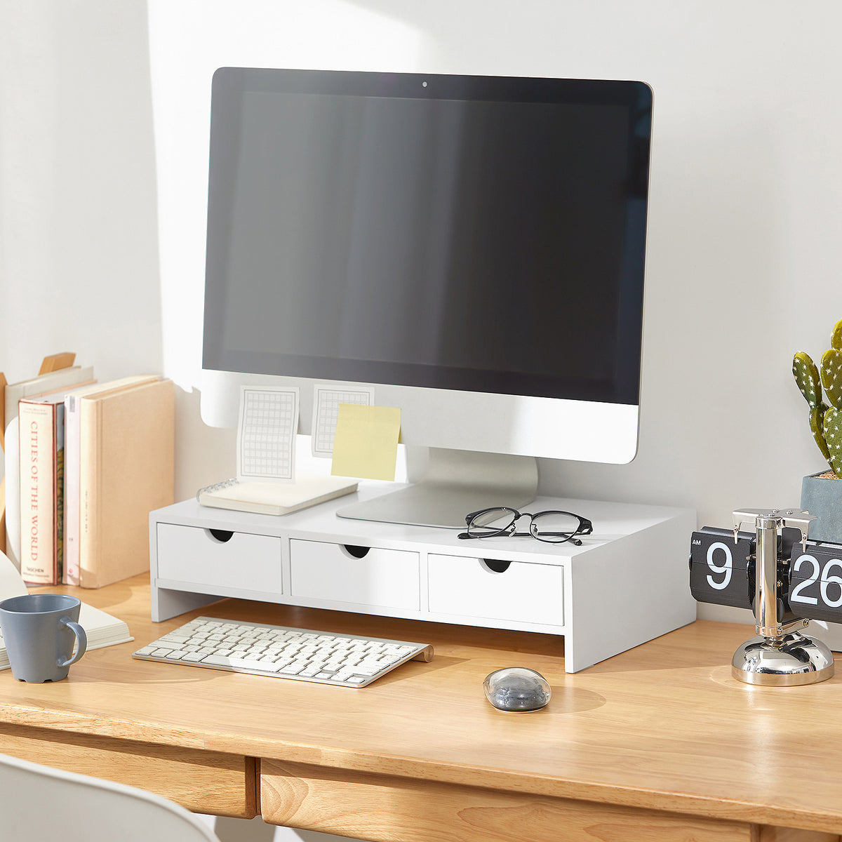 SoBuy BBF03-W Suport Ergonomic pentru Monitor/Ecran, Universal, pentru Monitor de Calculator, Laptop