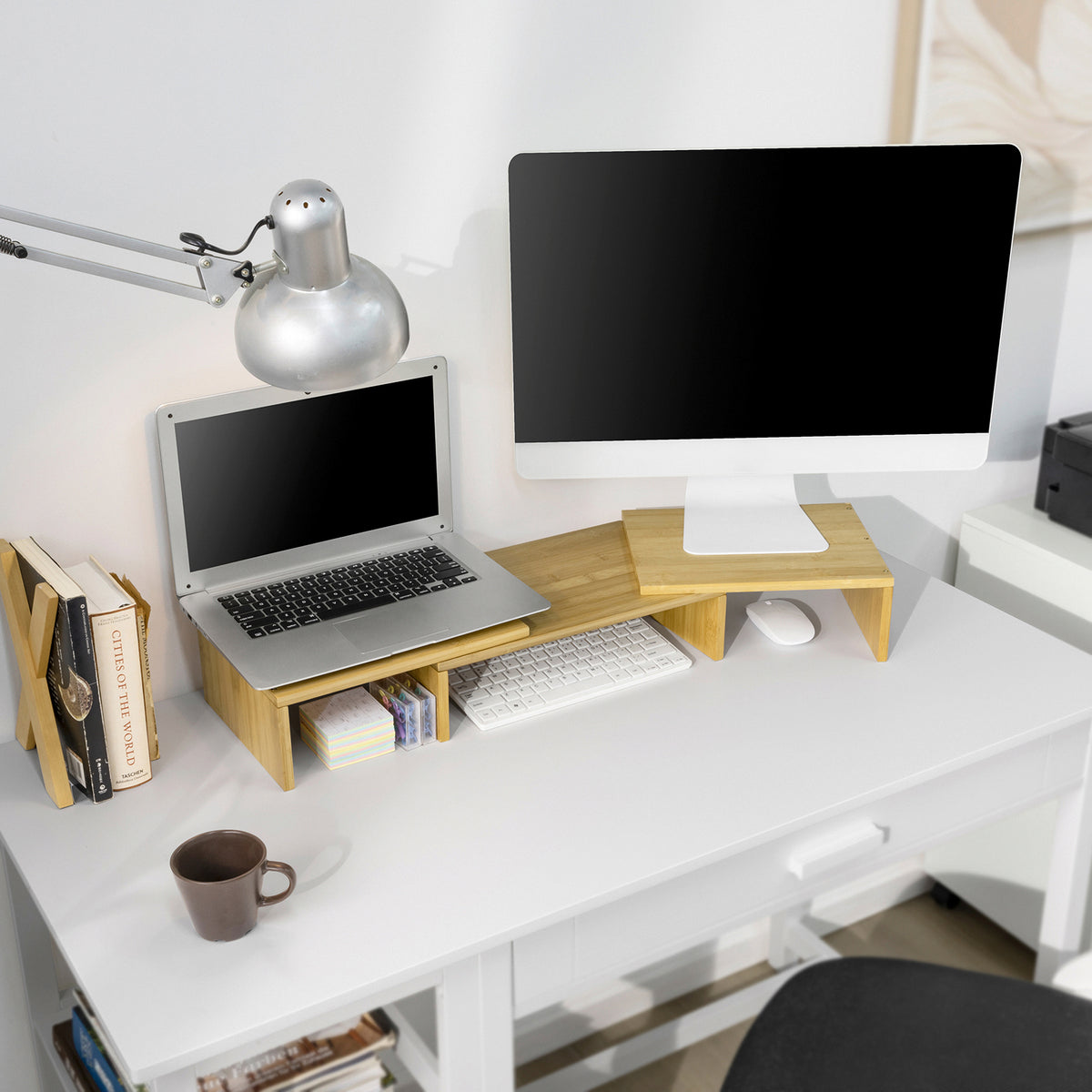 SoBuy BBF08-N Suport extensibil pentru monitor, Suport universal pentru ecrane de calculator sau laptop cu lungime și unghi reglabil