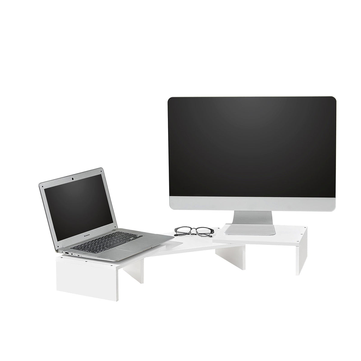 SoBuy BBF08-W Support de Moniteur Écran Extensible, Réhausseur d'écran Ergonomique pour 2 moniteurs