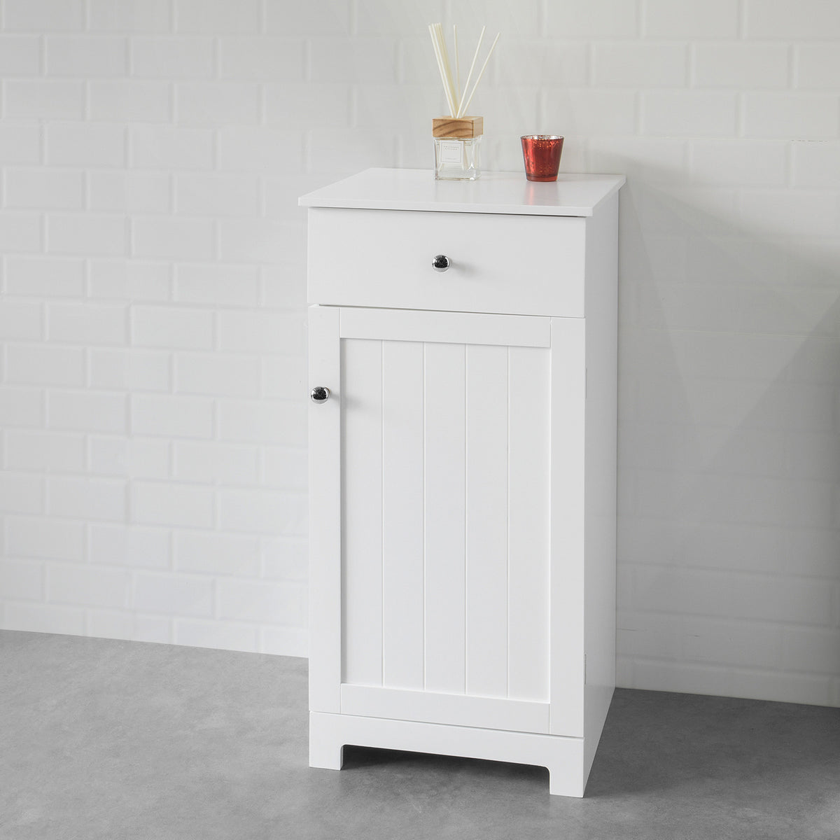 SoBuy BZR20-W Meuble Bas de Salle de Bain Armoire Toilette avec 1 tiroir et 1 Porte