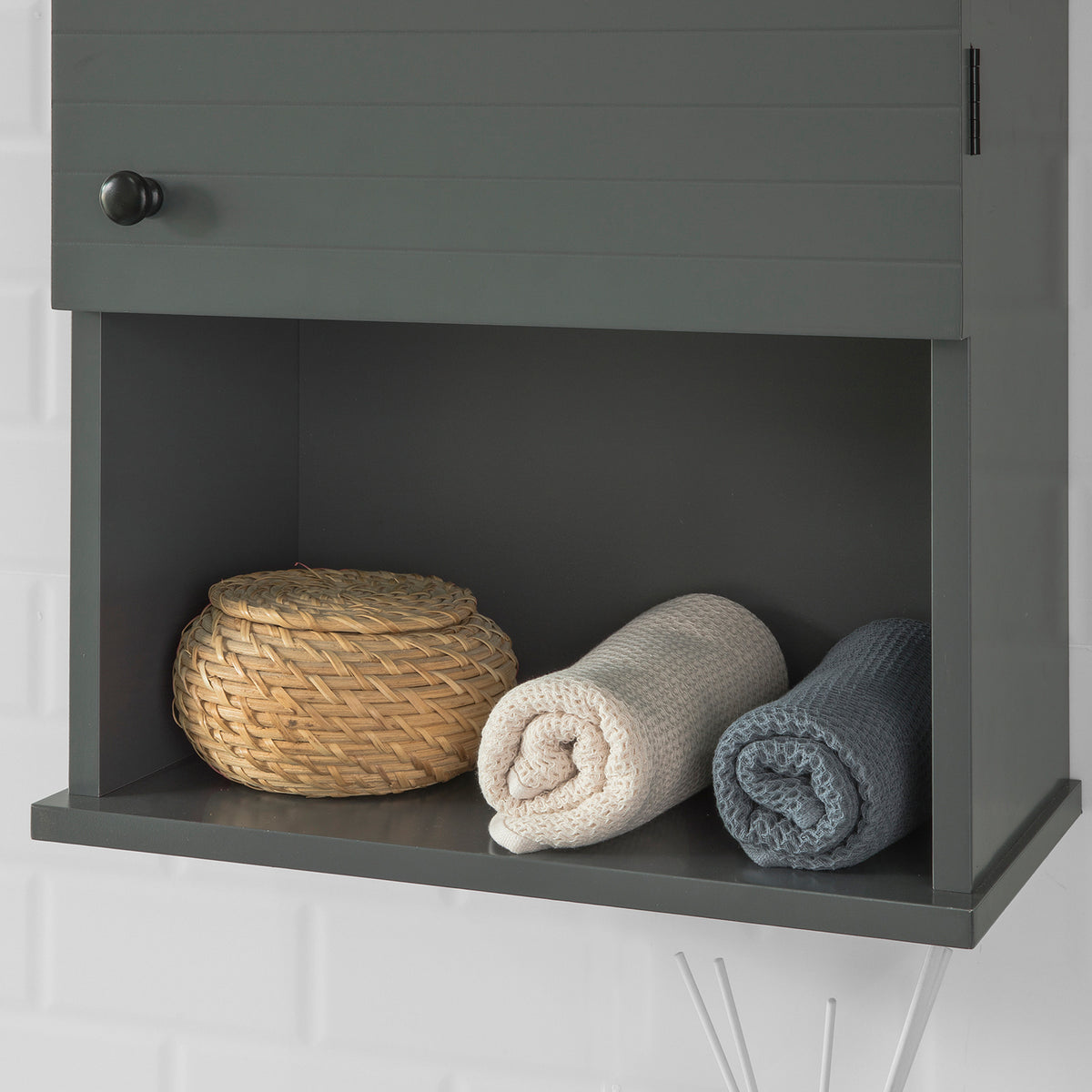 SoBuy BZR25-DG Meuble Haut Armoire Suspendue de Toilettes Placard Mural