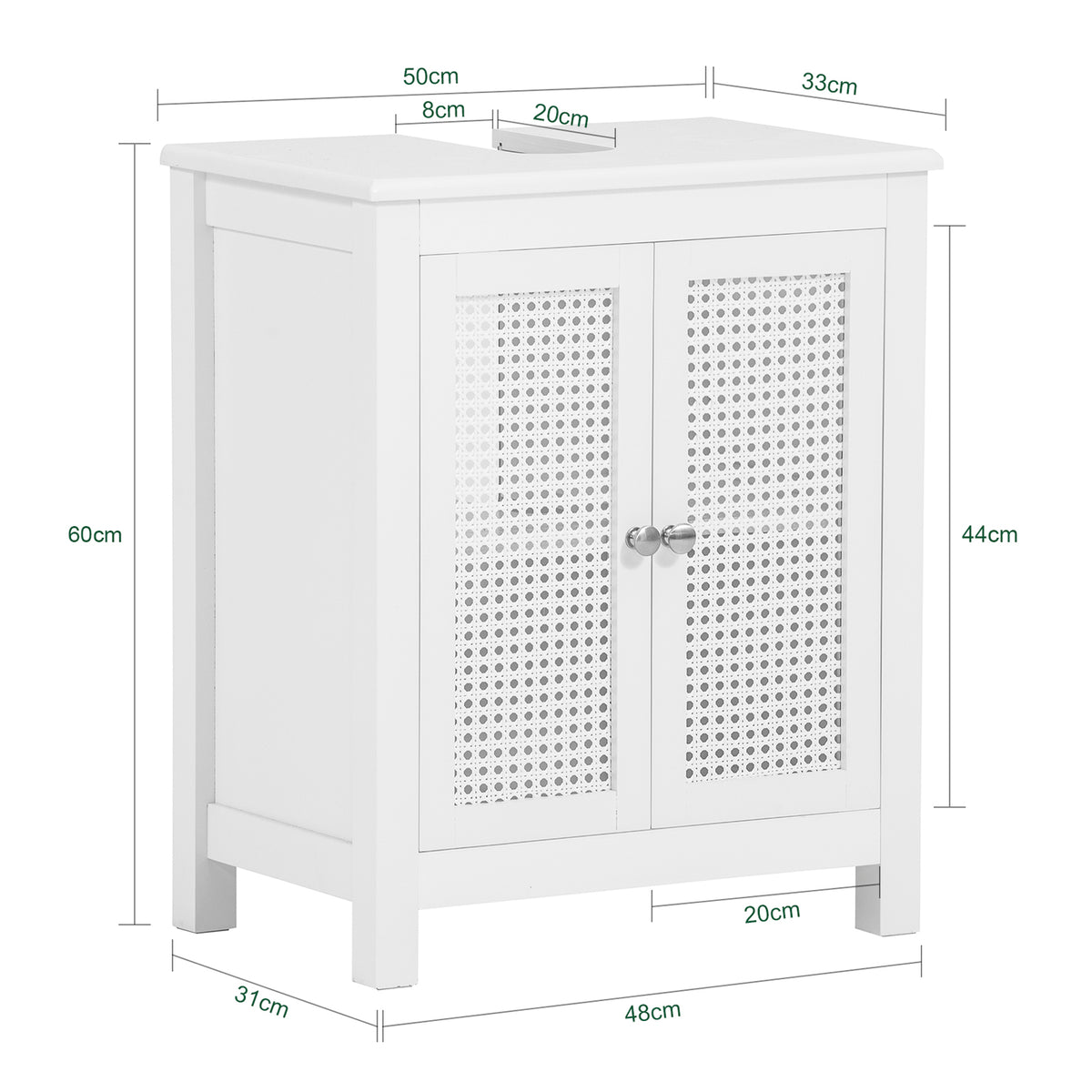 SoBuy BZR35-W Meuble sous Lavabo Salle de Bain Meuble Lavabo avec 2 Portes et Étagère Petit Meuble Salle de Bain avec Panneaux en Treillis pour Vasque ou Lavabo Blanc 50x60x33 cm