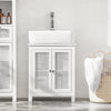 SoBuy BZR35-W Dulap Sub Chiuvetă Baie, Dulap Chiuvetă cu 2 Uși și Raft, Mobilier Baie Mic cu Panouri tip Grilaj pentru Lavoar, Alb 50x60x33 cm