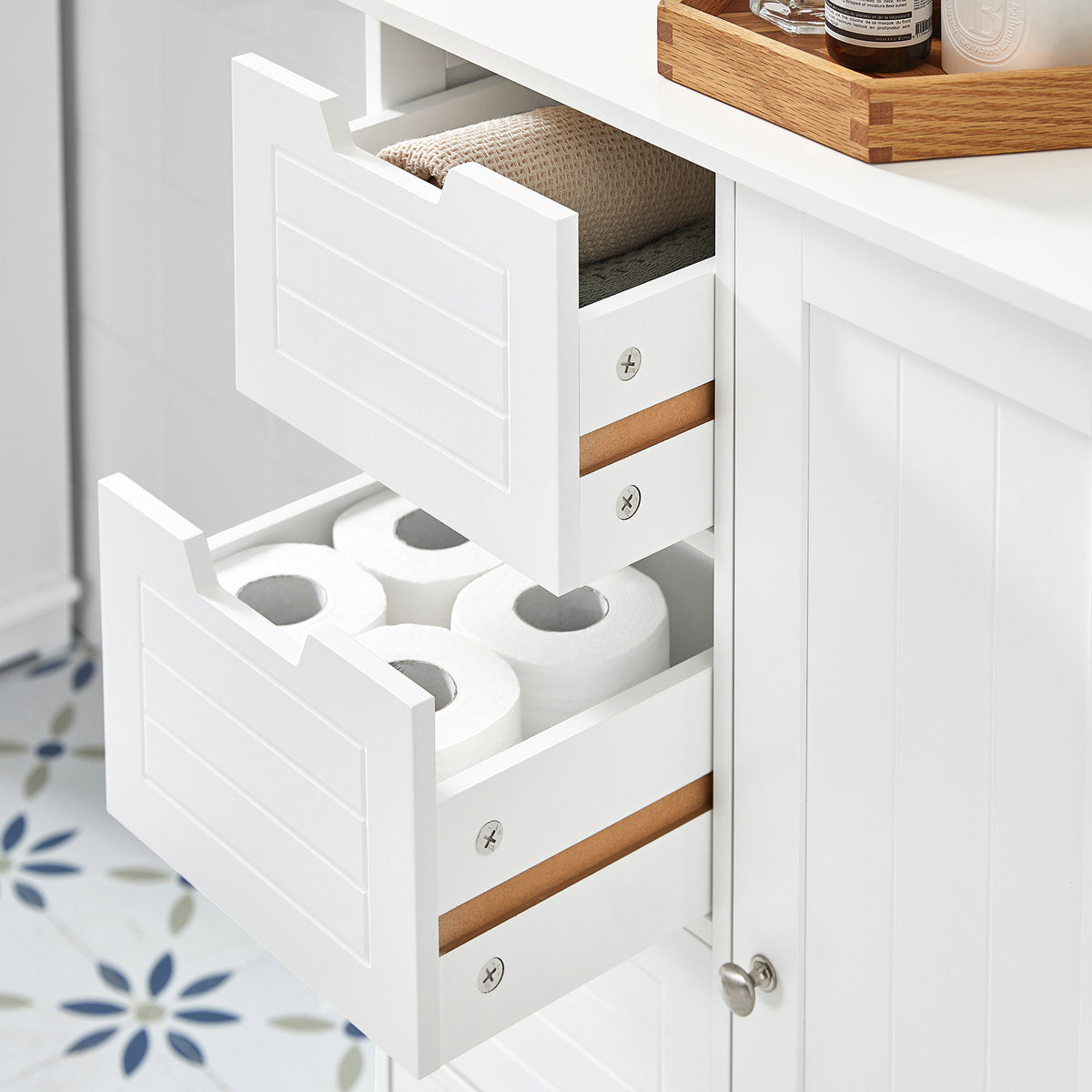 SoBuy BZR37-W Meuble Bas Meuble Colonne Placard de Rangement Armoire pour Cuisine, Salle de Bain, Toilette, Commode de salle de bain