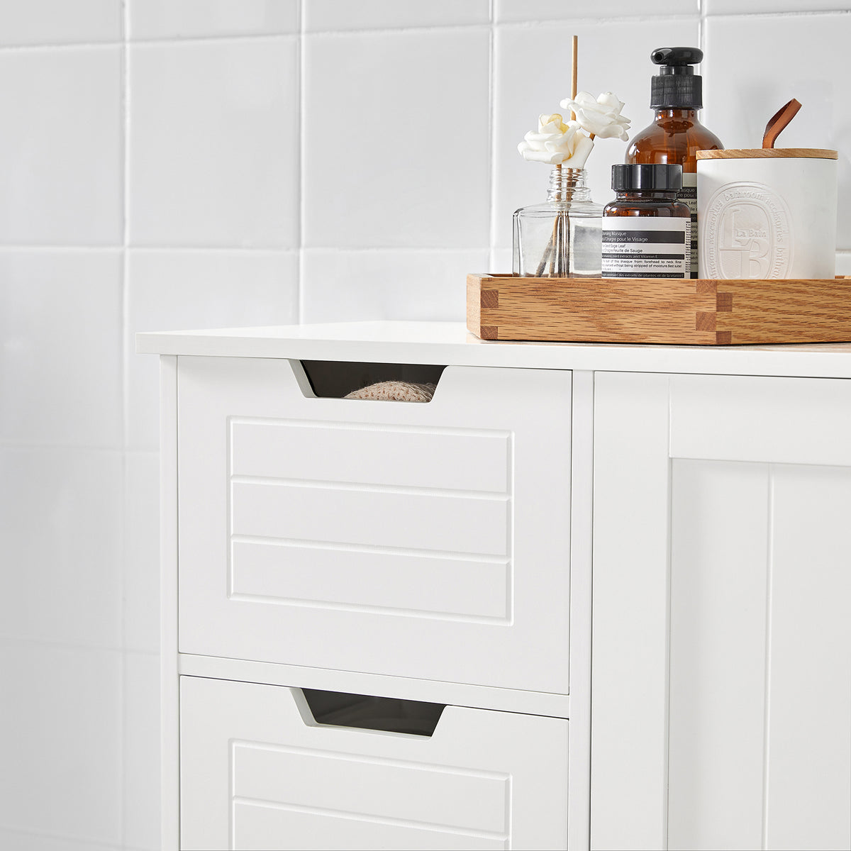 SoBuy BZR37-W Meuble Bas Meuble Colonne Placard de Rangement Armoire pour Cuisine, Salle de Bain, Toilette, Commode de salle de bain