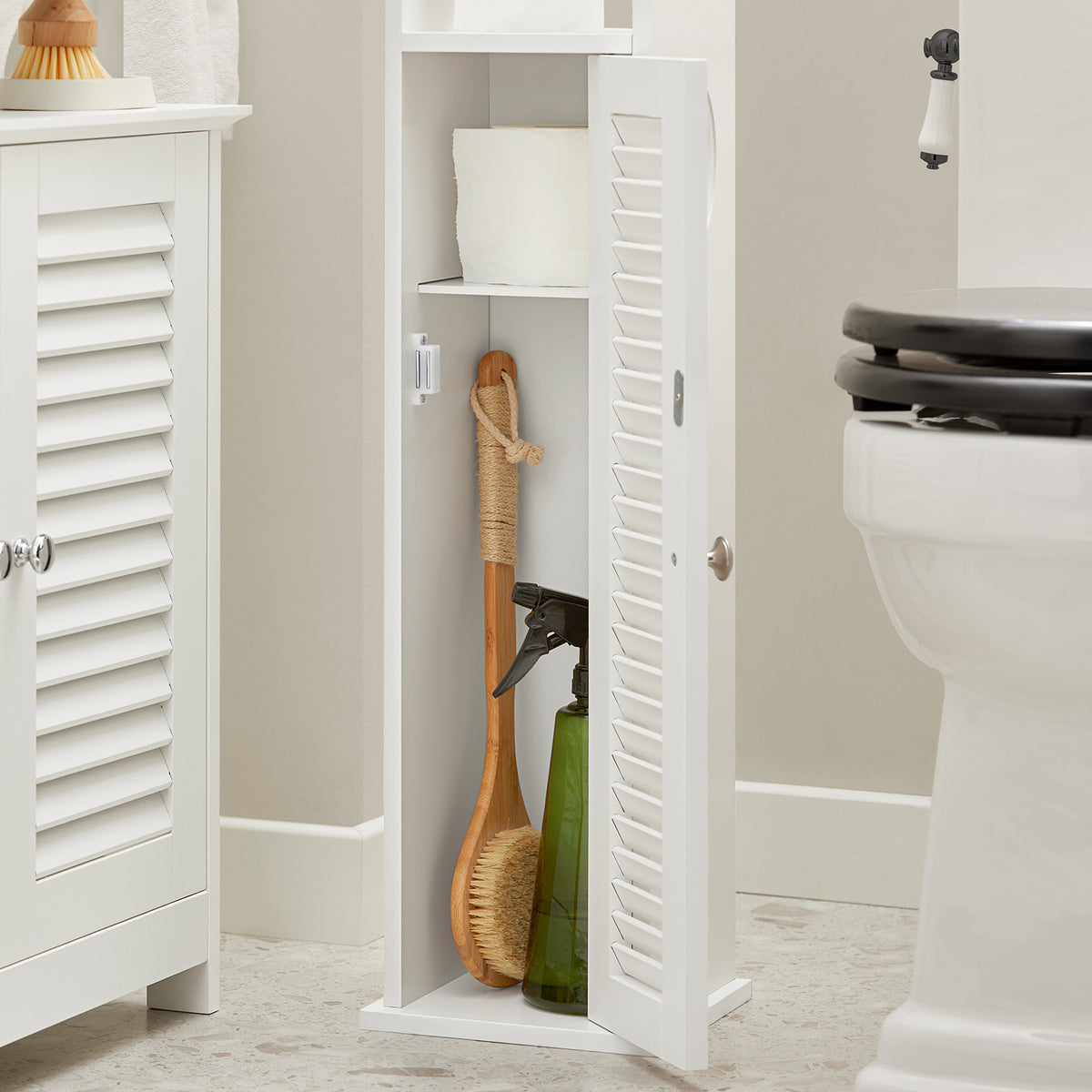 SoBuy BZR49-W Suport hârtie igienică, Dulap hârtie igienică, Suport perie WC