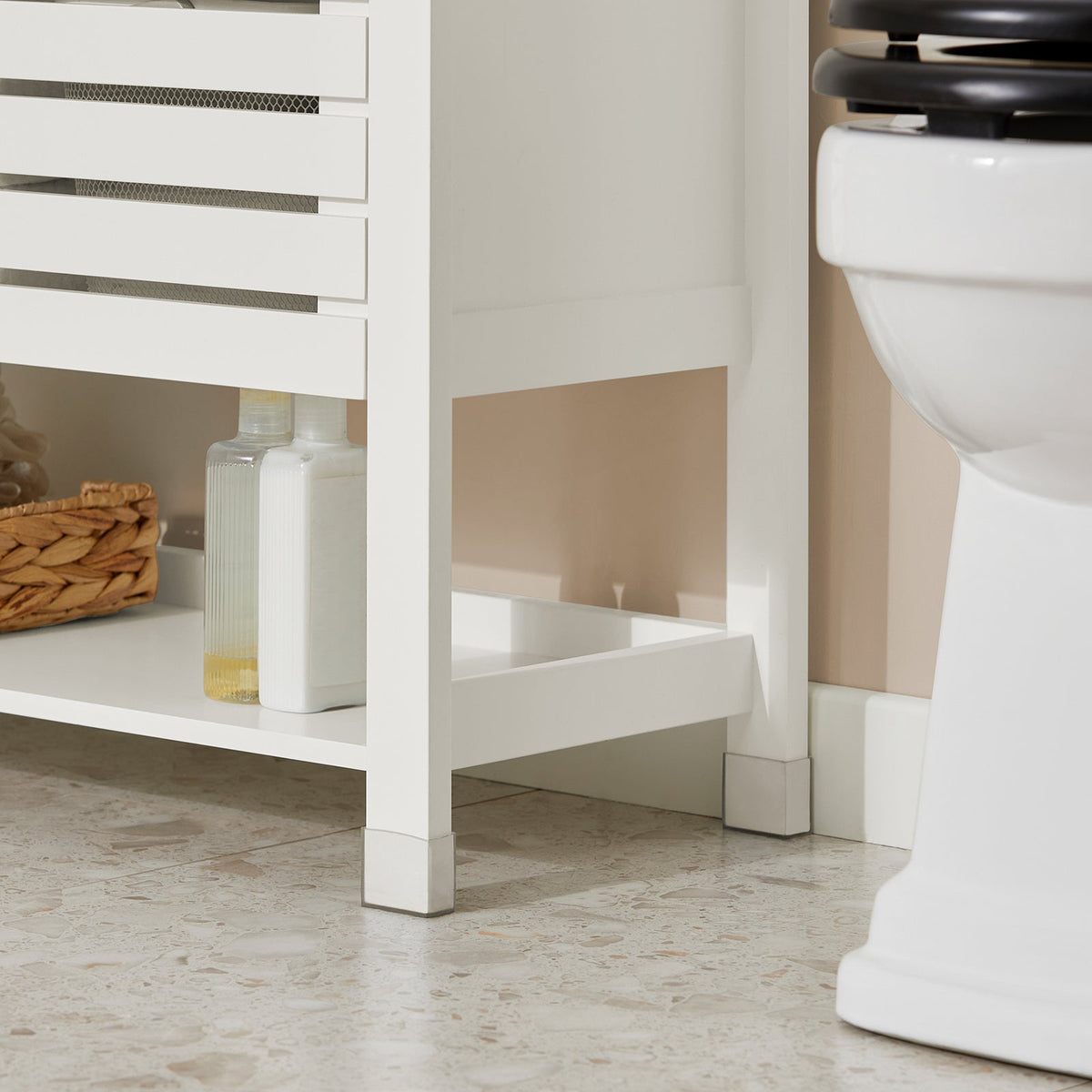 SoBuy BZR50-W Dulap inferior de baie, dulap de baie cu picioare cu 1 compartiment deschis și 2 uși, dulap de depozitare