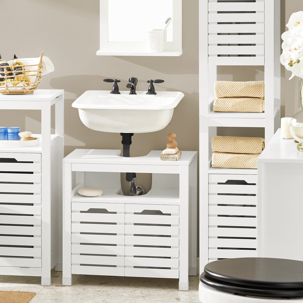 SoBuy BZR58-W Dulap sub chiuvetă, Dulap de baie cu picioare, Dulap sub lavoar, Dulap de baie
