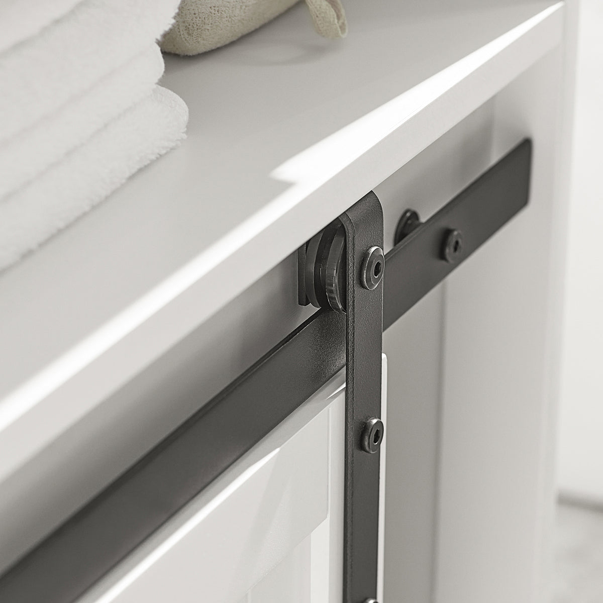SoBuy BZR61-W Meuble sous Lavabo, Meuble de Salle de Bain, Placard de Rangement, Armoire Salle de Bain et Porte de Grange