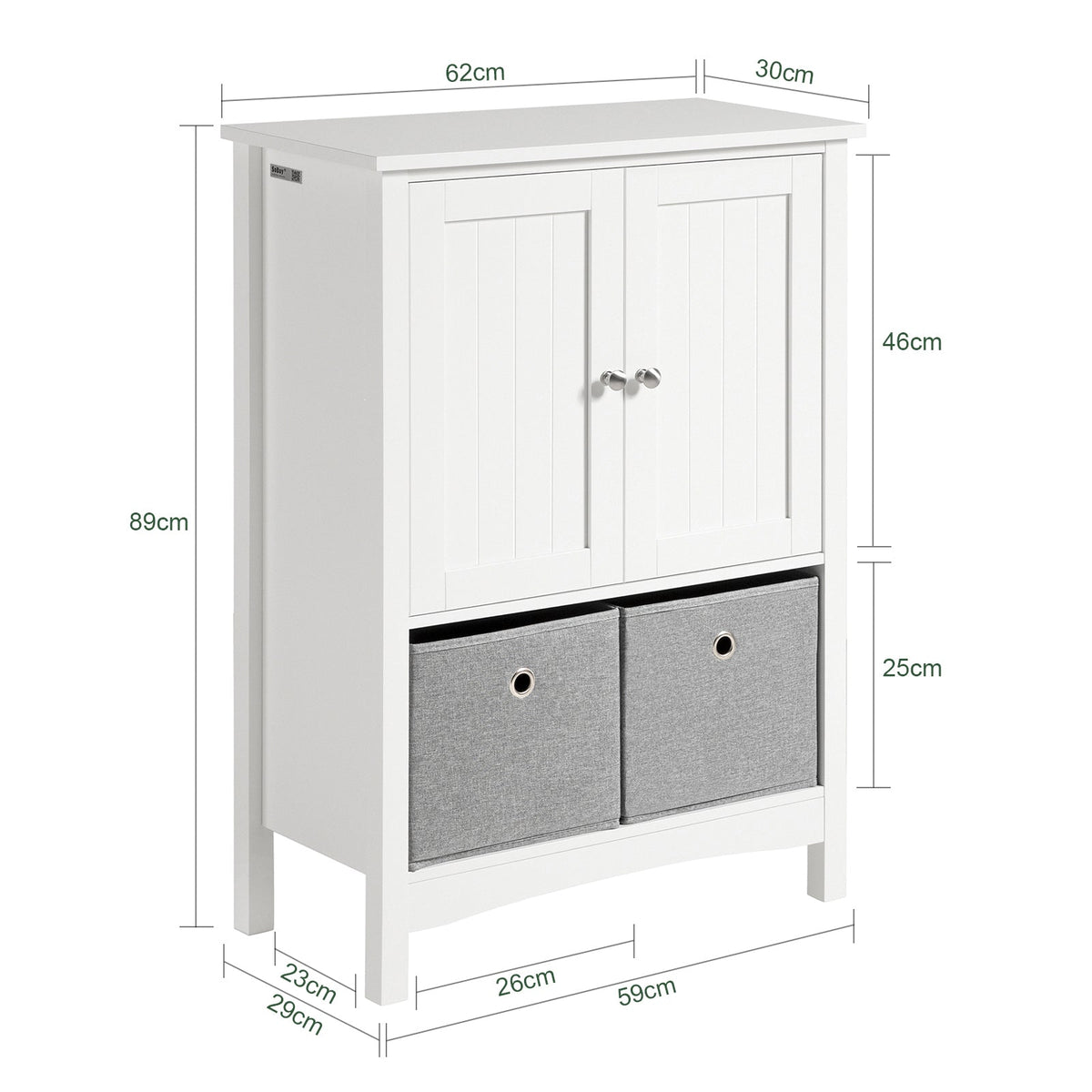 SoBuy BZR64-W Meuble Armoire Meuble Bas Salle de Bains Placard de Rangement, Commode avec 2 Portes et 2 Paniers Amovibles