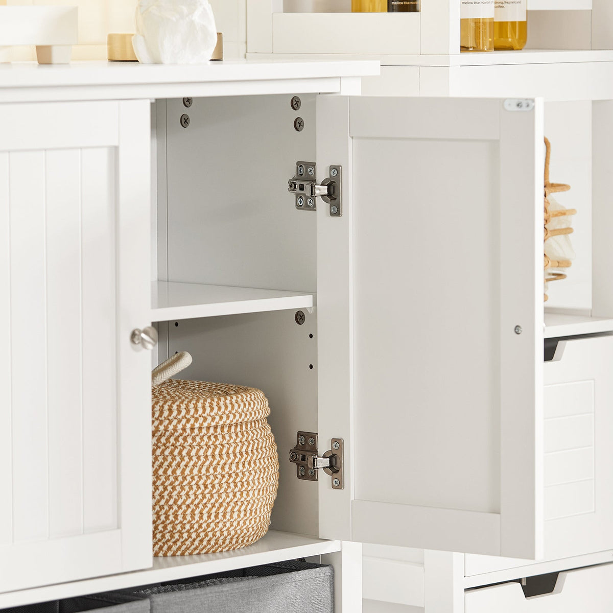 SoBuy BZR64-W Meuble Armoire Meuble Bas Salle de Bains Placard de Rangement, Commode avec 2 Portes et 2 Paniers Amovibles