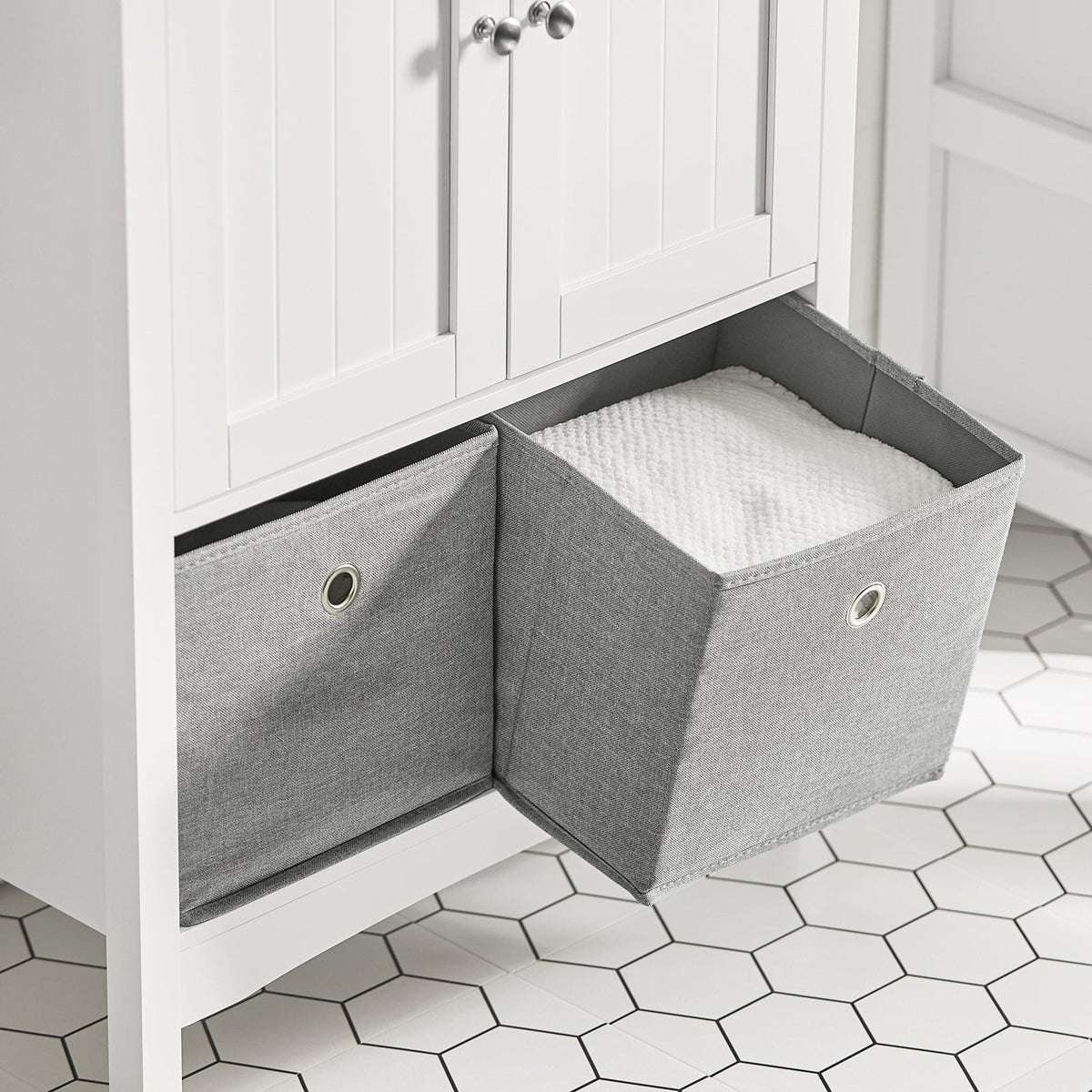 SoBuy BZR64-W Meuble Armoire Meuble Bas Salle de Bains Placard de Rangement, Commode avec 2 Portes et 2 Paniers Amovibles