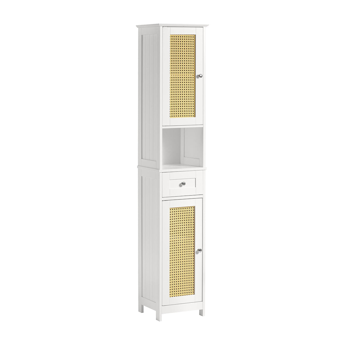 SoBuy BZR70-W Meuble Colonne, Armoire Haute, Placard, Meuble de Salle de Bain sur Pieds, ploy rotin